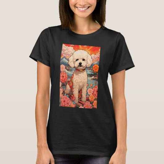 マルチーズ+プードル 犬 美意識 日本 浮世絵 2 Tシャツ (正面)