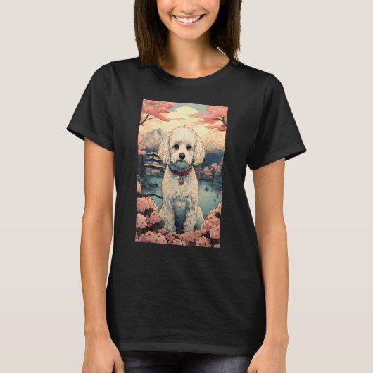 マルチーズ＋プードル 犬 美意識 日本 浮世絵 4 Tシャツ (正面)