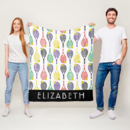 マルチ|ホワイトテニス名まパーソナライズされたたはモノグラム フリースブランケット