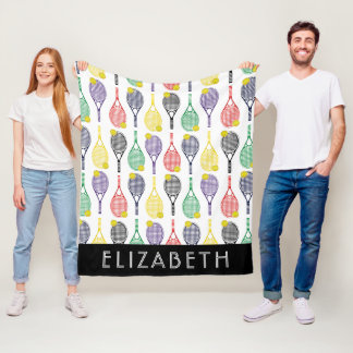 マルチ|ホワイトテニス名まパーソナライズされたたはモノグラム フリースブランケット