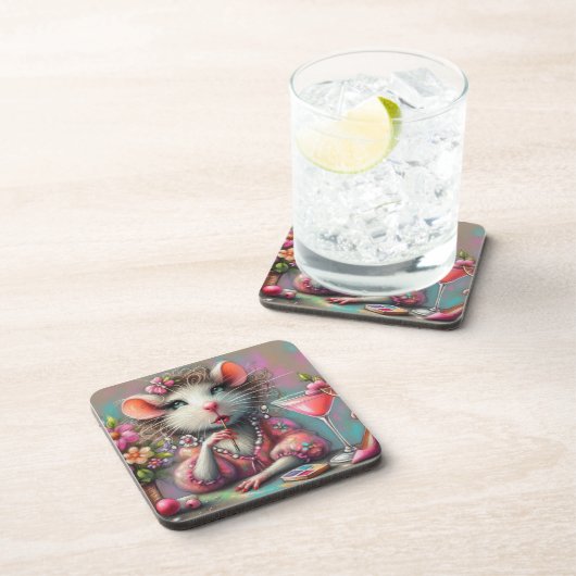 マルテかわいらしニを熟考しているネズミの女性 コースター (右側)