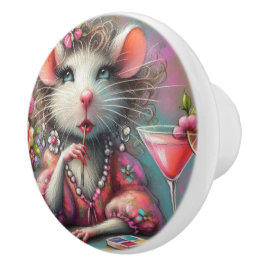 マルテかわいらしニを熟考しているネズミの女性 セラミックノブ