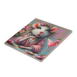 マルテかわいらしニを熟考しているネズミの女性 タイル