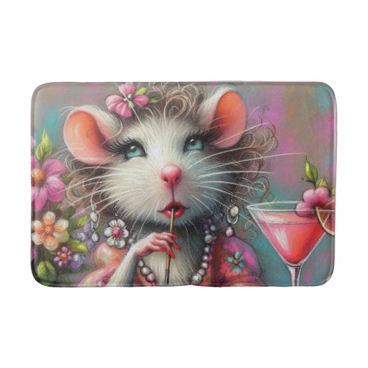 マルテかわいらしニを熟考しているネズミの女性 バスマット (正面)