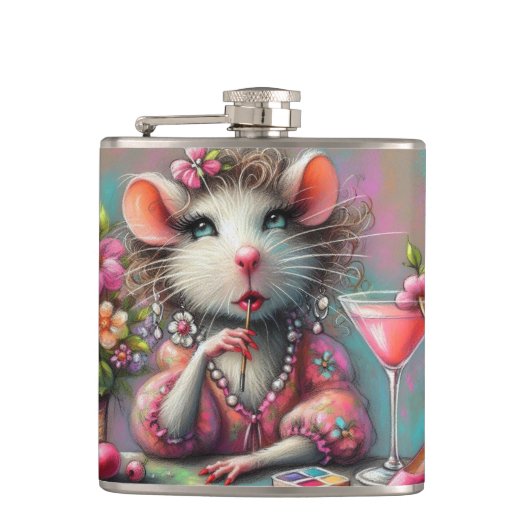 マルテかわいらしニを熟考しているネズミの女性 フラスク (正面)