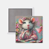 マルテかわいらしニを熟考しているネズミの女性 マグネット (正面/裏面)