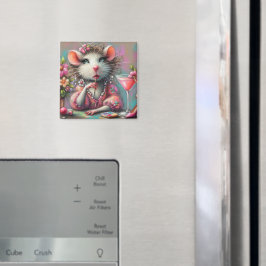 マルテかわいらしニを熟考しているネズミの女性 マグネット