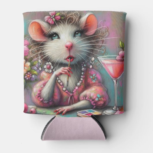 マルテかわいらしニを熟考しているネズミの女性 缶クーラー (正面)