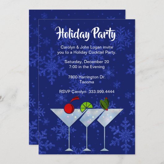 マルティスタイリッシュニスホリデーカクテルパーティの招待状 招待状 (正面/裏面)