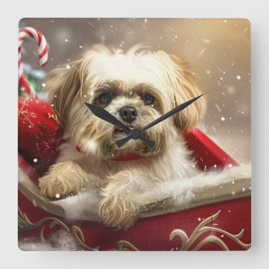 マルティツドッグクリスマスフェスティバル スクエア壁時計 (正面)