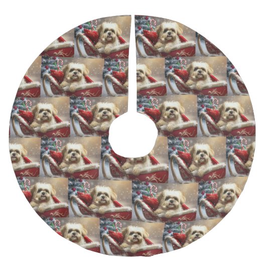 マルティツドッグクリスマスフェスティバル ブラッシュドポリエステルツリースカート (正面)