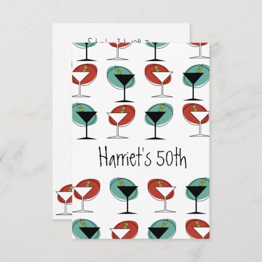 マルティニガラスデザイン誕生日またはパーティの招待状 (正面/裏面)