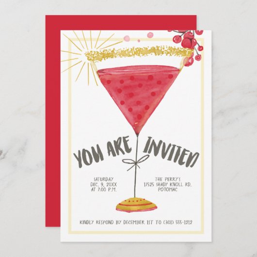 マルティニグラスクリスマスカクテルパーティー 招待状 (正面/裏面)