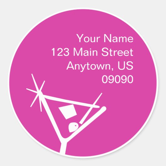 マルティニグラスシルエット住所 シール（ラズベリー） ラウンドシール (正面)