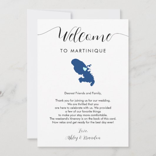 マルティニケの結婚地図のウェルカムの旅程&手紙 (正面)