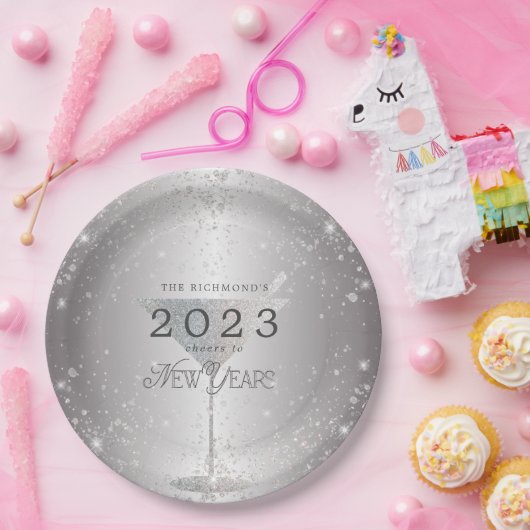 マルティニシルバーグリッターニューイヤーイブパーティー ペーパープレート (パーティー)