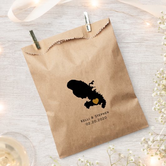 マルティニーク結婚式の引き出物トリートサックス、マップ抱き枕 フェイバーバッグ (クリップ留めされた状態)