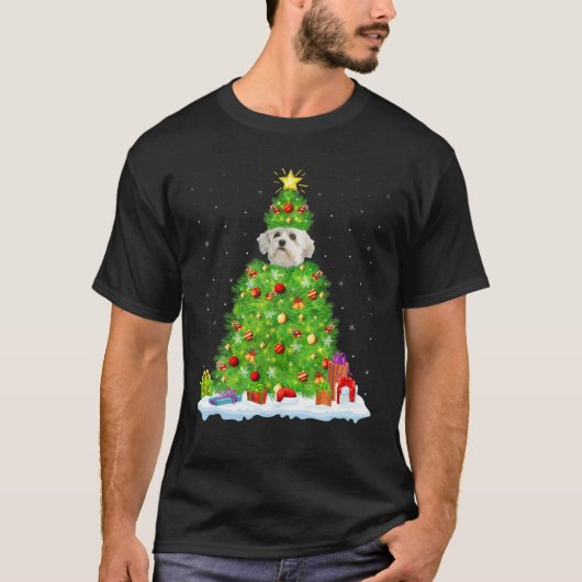 マルティプードッグクリスマス照明ツリーマおもしろいルティプーChr Tシャツ (正面)