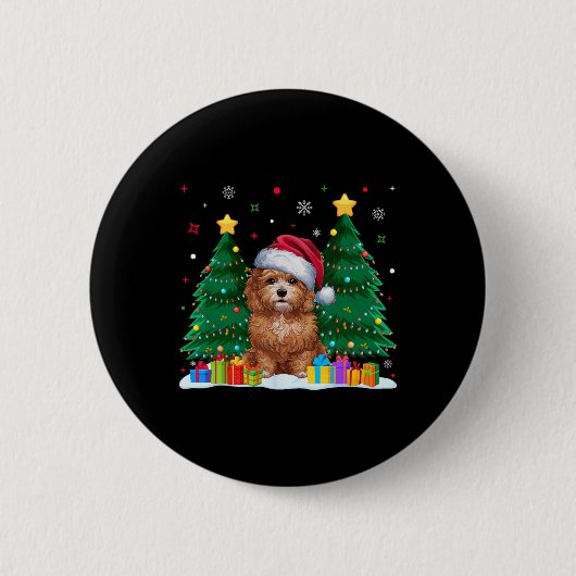 マルティポ愛犬家サンタ・ハット醜いクリスマス汗 缶バッジ (正面)