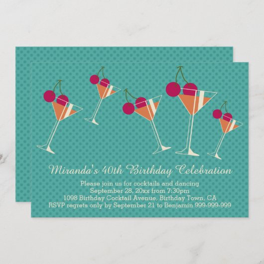 マルティモダンニカクテル40歳誕生日パーティー 招待状 (正面/裏面)