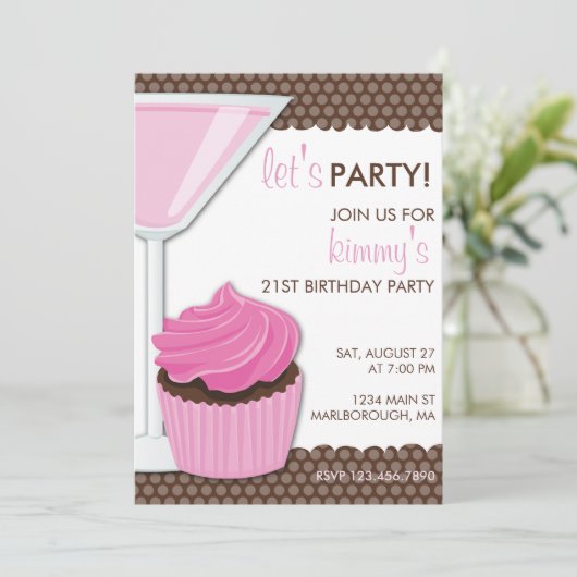 マルティーニとカップケーキ21歳の誕生日 招待状 (スタンド正面)