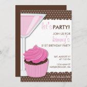 マルティーニとカップケーキ21歳の誕生日 招待状 (正面/裏面)