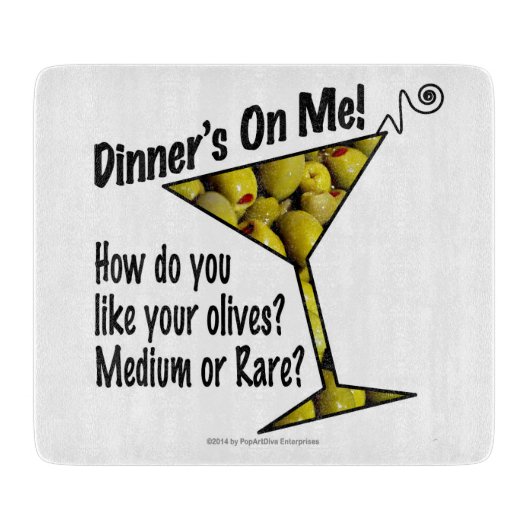 マルティーニのガラスまな板の、中型またはまれなオリーブ カッティングボード (正面)