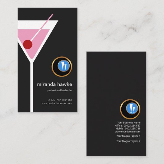 マルティーニのピンクのガラスオリーブ色の専門のバーテンダー 名刺 (正面/裏面)