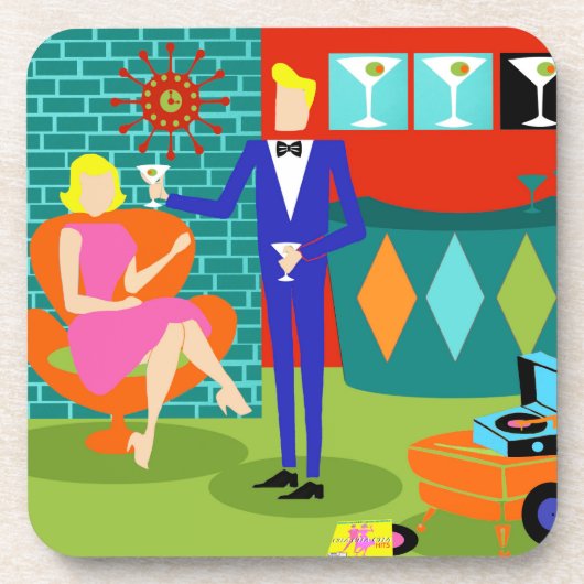 マルティーニのレトロのカップルの堅いプラスチックコースター コースター (正面)