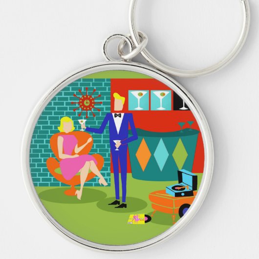 マルティーニのレトロのカップル円形のKeychain キーホルダー (正面)