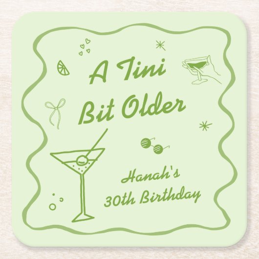 マルティーニをテーマにした誕生日パーティー スクエアペーパーコースター (正面)