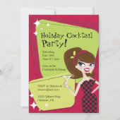マルティーニを持つ休日のカクテルパーティーのレトロの女性 招待状 (正面)