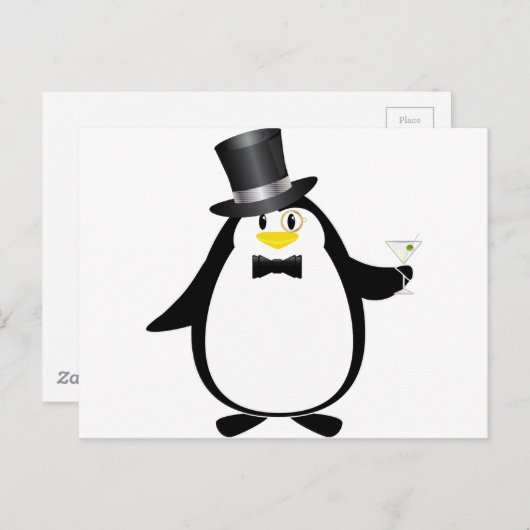 マルティーニを持つ洗練されたペンギン ポストカード (正面/裏面)