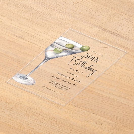 マルティーニカクテルテーマ50thバースデーパーティー アクリル招待状 (レイダウン)