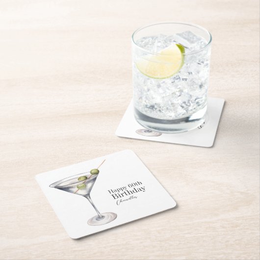 マルティーニカクテル60th誕生日パーティー スクエアペーパーコースター (インサイチュ)