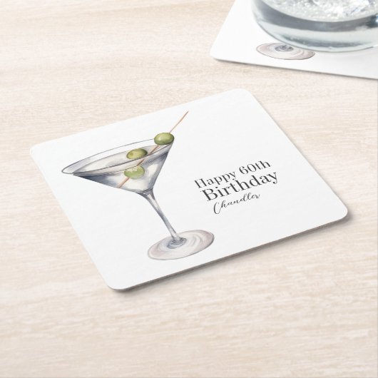 マルティーニカクテル60th誕生日パーティー スクエアペーパーコースター (アングル)