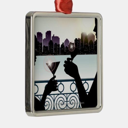 マルティーニガラスを焼くカップルのシルエット メタルオーナメント (右)