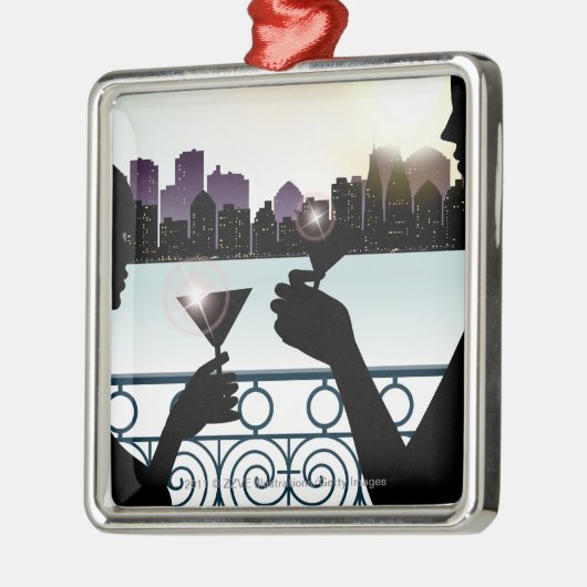 マルティーニガラスを焼くカップルのシルエット メタルオーナメント (左)