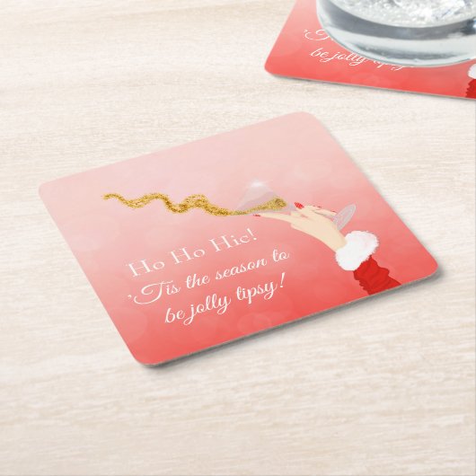 マルティーニガラススパイリングクリスマスグリッターパーティー スクエアペーパーコースター (アングル)