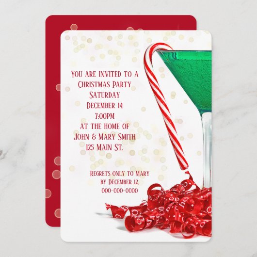 マルティーニグラスにキャンディーケーン 招待状 (正面/裏面)