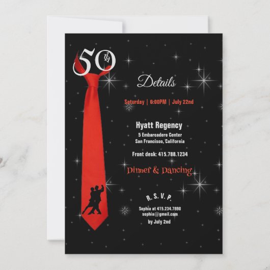 マルティーニグラスの男性50歳の誕生日パーティーガール 招待状 (裏面)