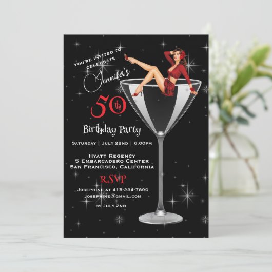 マルティーニグラスの50歳の誕生日パーティーガール 招待状 (スタンド正面)