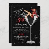 マルティーニグラスの50歳の誕生日パーティーガール 招待状 (正面/裏面)