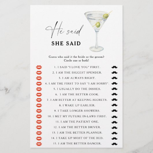 マルティーニブライダルシャワー彼は彼女はゲームを言った (正面)