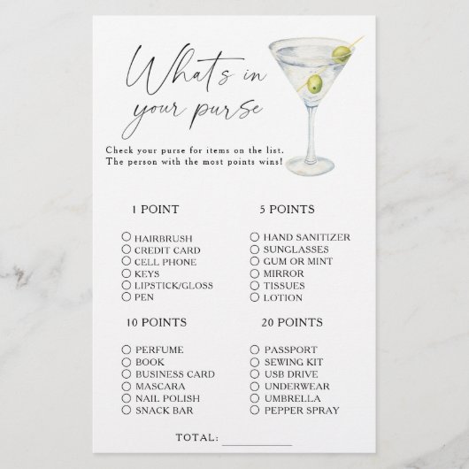 マルティーニブライダルシャワー財布ゲームの中に何があるか (正面)