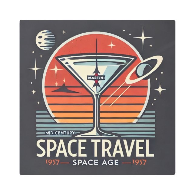 マルティーニ宇宙トラベル1957宇宙エージロゴ メタルプリント (正面)