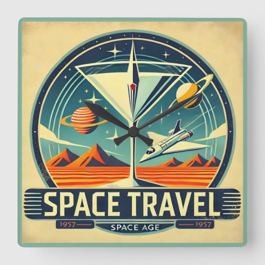 マルティーニ宇宙トラベル1957新しい世界のロゴ スクエア壁時計 (正面)