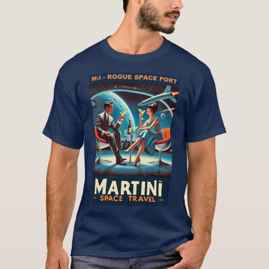 マルティーニ宇宙旅行ポスターローグ宇宙ポート Tシャツ (正面)