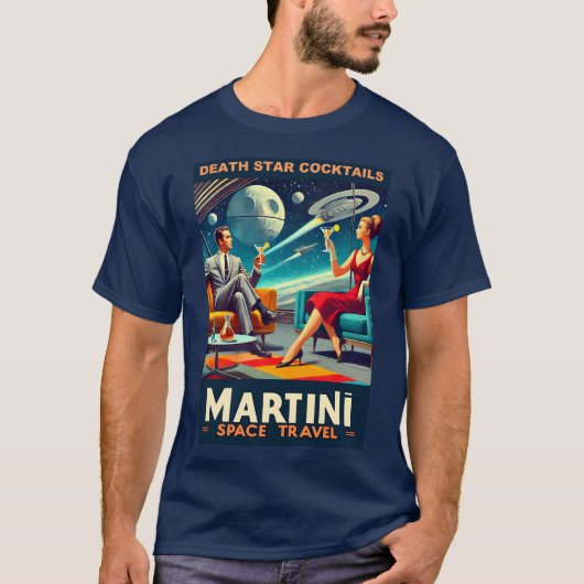 マルティーニ宇宙旅行ポスター死のスターカクテル Tシャツ (正面)