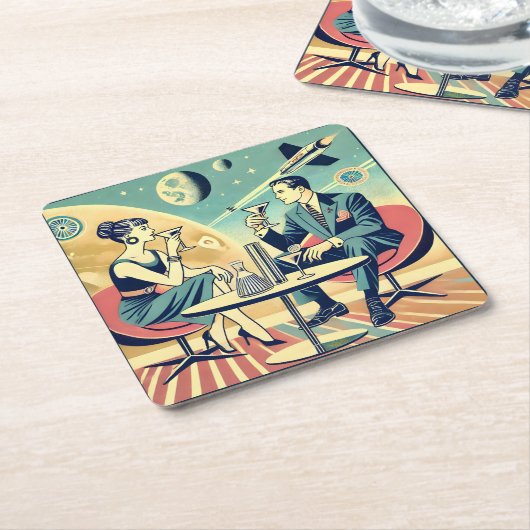 マルティーニ宇宙旅行ポスター飛行機搭乗員 スクエアペーパーコースター (アングル)